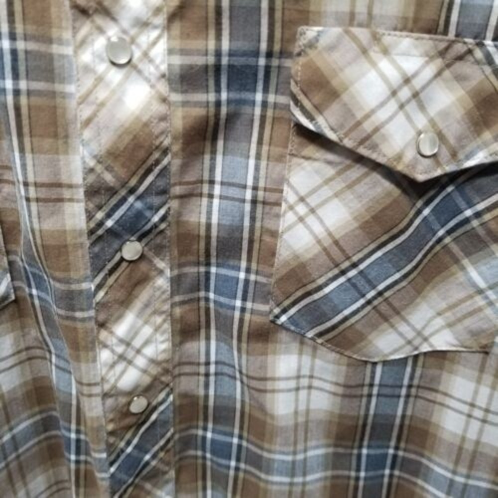 Wrangler Western Men Shirt Brown and Blue Size 2X Plaid Pearl Snap Long Sleeve - Picture 5 of 10